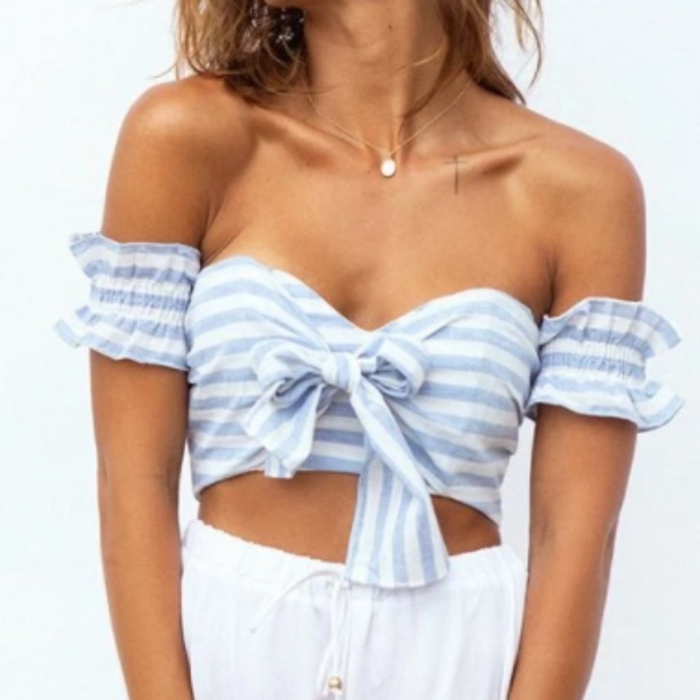 Sabo Skirt Blue White Stripe Zuma Crop Top XS